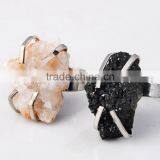 Natural Real Rough Drusy Black Agate Crystal Amethyst Rings Gemstone Ring With Adjustable Metal Women Finger Jewelry thumbnail-3