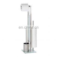 High Quality Rust Proof Standing Toilet Roll Holder Bathroom Stainless Steel Toilet Paper Dispenser With Tempered Glass Base