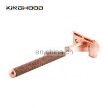 Rose Gold Double Edge Shaving Safety Razors Walnut Wood Shaving Safety Shaver thumbnail-3