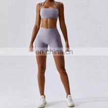 Short Activewear Set Women Active Wear Yoga Push up Women Fitness Sets Custom Sport Bra and Short Set thumbnail-3
