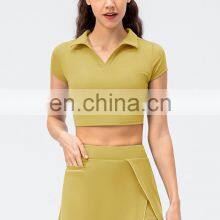 Wholesale Custom Logo Sports Tennins Two Piece Tracksuit Women Golf Gym Fitness Stand Collar Crop Top And Shorts Skirt Suit Set thumbnail-4