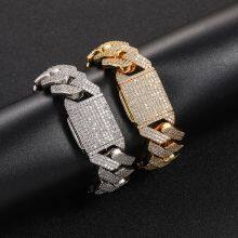 Moissanite Diamond Gold Plated Cuban Link Chain Necklace Christian Religious Bracelet for Men & Women thumbnail-4