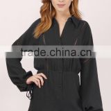 2016 Long Sleeve Black Ladies Playsuit with Front Buttons