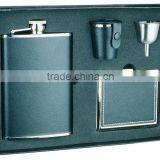 Stainless Steel Classical Luxury Leather Golf Hip Flask Gift Set