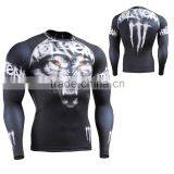 Polyester Spandex Long Sleeves Compression Shirt / Rash Guard With White Wolf Design