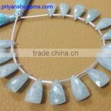 Aquamarine 8*15 mm 74 Cts Faceted Elongated Pyramid 6"strand Length Natural Gemstones