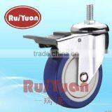 PU Threaded Stem Double Brake Nylon Pedal Chrome Plated Institutional Medical Caster thumbnail-1