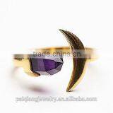 Gold Plated Fashion Simple Amethyst Stone Crescent Moon Druzy Ring thumbnail-1