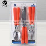 6PCS Color PP Machine Polish Stainless Steel Plastic Handle Fork and Spoon Set With Blister Packing