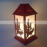 Square shape Christmas lantern ,cutout led wood lantern , led candle lantern
