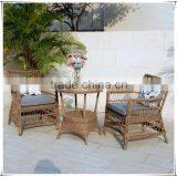 Natural Handmade Rattan Wicker Set: 2 Lounge Arm Chairs With Cushions and Table thumbnail-1
