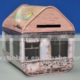 wholesale custom tin money box house shaped money box lock coin bank with key