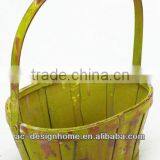 MUSTARD WASH OVAL BAMBOO CHIP BASKET W/HANDLE thumbnail-1