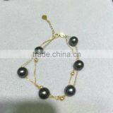 AAA 7.5-8mm Black Japanese Akoya Pearl With Gold Chain Bracelet thumbnail-2