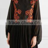 New Style Bohemian Floral Embroidery Design Embroidered Linen And Silk-Chiffon Long Billowy Sleeves Mini Dress 2017 HSD5908 thumbnail-2