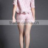 Latest Women Fasion Lace Suit Short Sleeve Crop Top and Shorts thumbnail-3