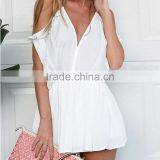 HAODUOYI Women V Neck Halter Neck Stretch Waistband Off Shoulder Culotte Jumpsuit thumbnail-4