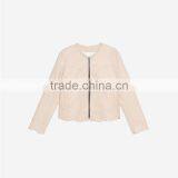 2017 Newest Simple Style Round Neck Wavy Hem Short Leather Jacket Women thumbnail-6