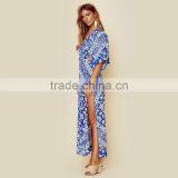 Gypsy Boho Hippie Printed Clothes Half Sleeve Backless Floral Maxi Dress thumbnail-3