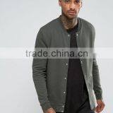 Men's Jersey Bomber Jacket With Snaps In Khaki thumbnail-1
