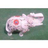 Marble Elephant Statue Real Stone Hand Carved Lattice Work Handmade Gift