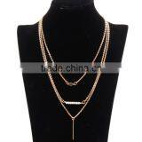 Three Layers Pearl Beaded Pendant Necklace Gold Tone Tube Simple Necklace thumbnail-1