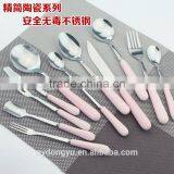Pink Porcelain Handle Stainless Steel Knife Fork Spoon Tableware/daoq Fork Knife Spoon Cultery /fancy Dining Tableware