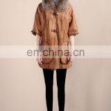 Fashion Design Fox Fur Collar Sheep Fur And Skin Jacket Short Sleeves Fur Coat Trend Winter Fur Dress thumbnail-4