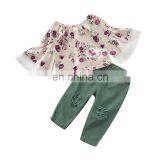 Bell Sleeve Top And Demin Pant Little Girl Outfit Sets Girls Fall Clothing thumbnail-1