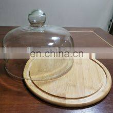Flat Round Bamboo Cake Serving Plate Wood Dessert Stand Cheese Display With Dome Lid thumbnail-4