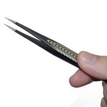 Black Anti-static Tweezers Pointed Elbow Straight Stainless Steel Tweezers Sewing Clip Thread Repair Tool Clamp With Texture ESD-12 Tweezers thumbnail-5