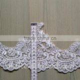 White Bead Wedding Dress Patch Polyester Bead Lace Embroidery Applique Lace Patch Quality Choice thumbnail-2