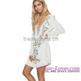 2016 Plunge V Lace-up Neck Floral Embroidered Cover up Beach Dress thumbnail-2