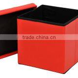 Orange Faux Leather Foldable Ottoman Box thumbnail-3