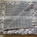 Ikat Kantha Quilt Blanket in Gray Quilted BedspreadsThrows Ralli Gudari Handmade Tapestery REVERSIBLE Bedding In Queen Size thumbnail-3