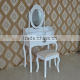 Traditional White Vanity Table and Stool Set with Mirror