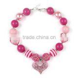 Sweet Valentine Day Necklace Baby Pink Red Beads Chunky Bubblegum Necklace With Heart Pendant Best GIFT For Girls