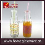 Decal Glass Beverage Bottle With Straw &metal Lib thumbnail-1