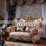 Luxury Palace Noble Living Room Furniture Solid Wood Hand Carved Genuine Leather Sofa Set thumbnail-3