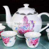 2017 New Item Ceramic Tea Pot Set With Red Flower Design