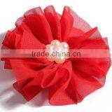 Fabric Chiffon Flower With Pearl Beads Center for Kids Hair Accessories thumbnail-4