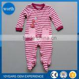 Autumn Baby Clothing Striped 100% Cotton Embroidered Footed Romper thumbnail-1