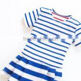 2017 New Style Baby Clothes Cheap Wholesale Children's Boutique Short Sleeve Blue Summer Children's Stripe Dress thumbnail-4