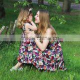 2017 Fall Boutique Mommy and me Clothing Sleeveless Floral Printing Mother Daughter Matching Dress thumbnail-2