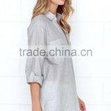 Loose Short Sleeve With Pocket Striped Design Lady Blouse thumbnail-4