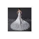 Ladies Sweetheart Neckline Satin Wedding Dresses With Cathedral Train , White thumbnail-1