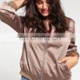 Women Custom Satin Plain Bomber Jacket Wholesale thumbnail-2