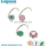 Promotional Fashion Crystal Rhinstone Custom Metal Round Shaped Bag Hanger Hook thumbnail-2