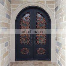 Decorative Exterior Arch Top Double Front Gate Wrought Iron Doors thumbnail-5