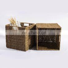 Wholesale Hand-Woven Cube Square Collapsible Rattan Seagrass Storage Baskets Box for Bedroom and Bathroom thumbnail-4